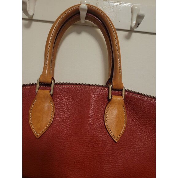 Dooney & Bourke Red Leather Satchel Handbag Tan Trim 2 handle & Shoulder Strap - Picture 10 of 10